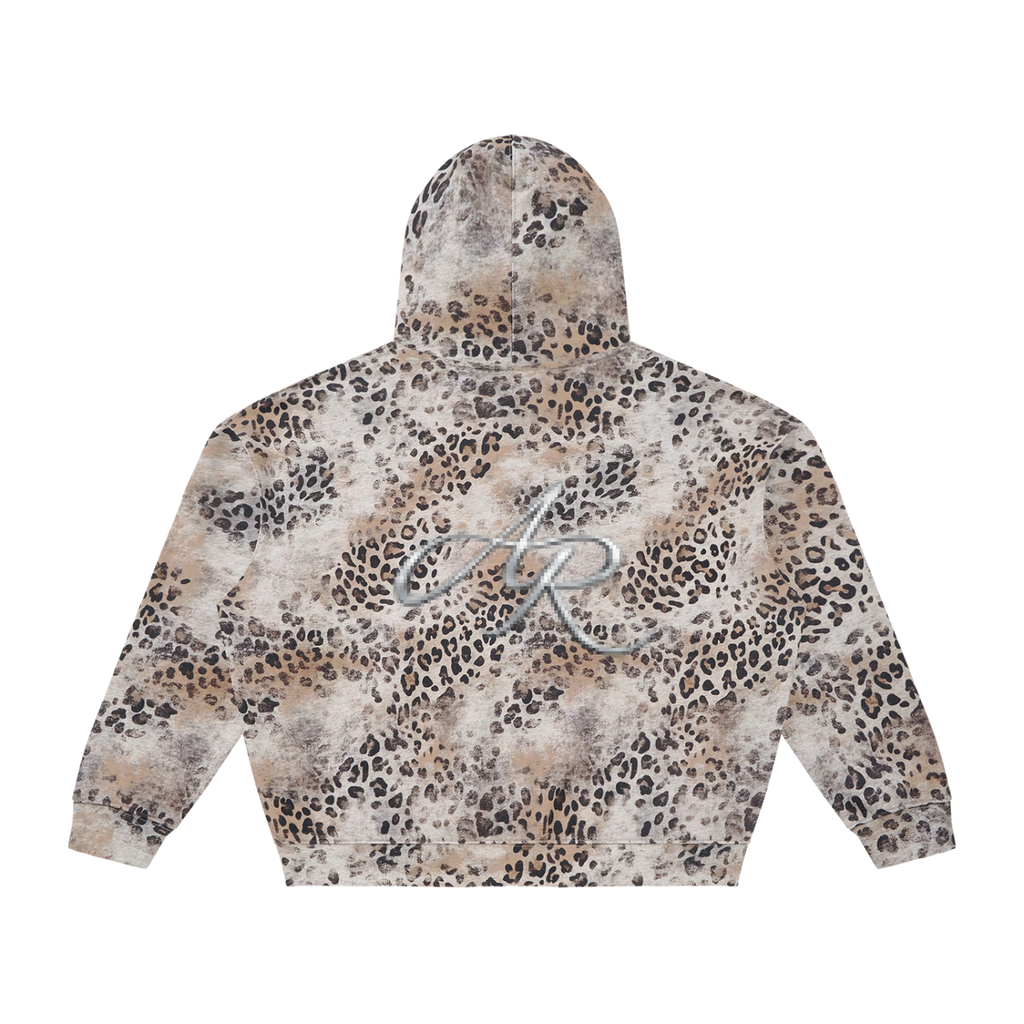 Unisex Vintage Wash Leopard Full Zip Hoodie