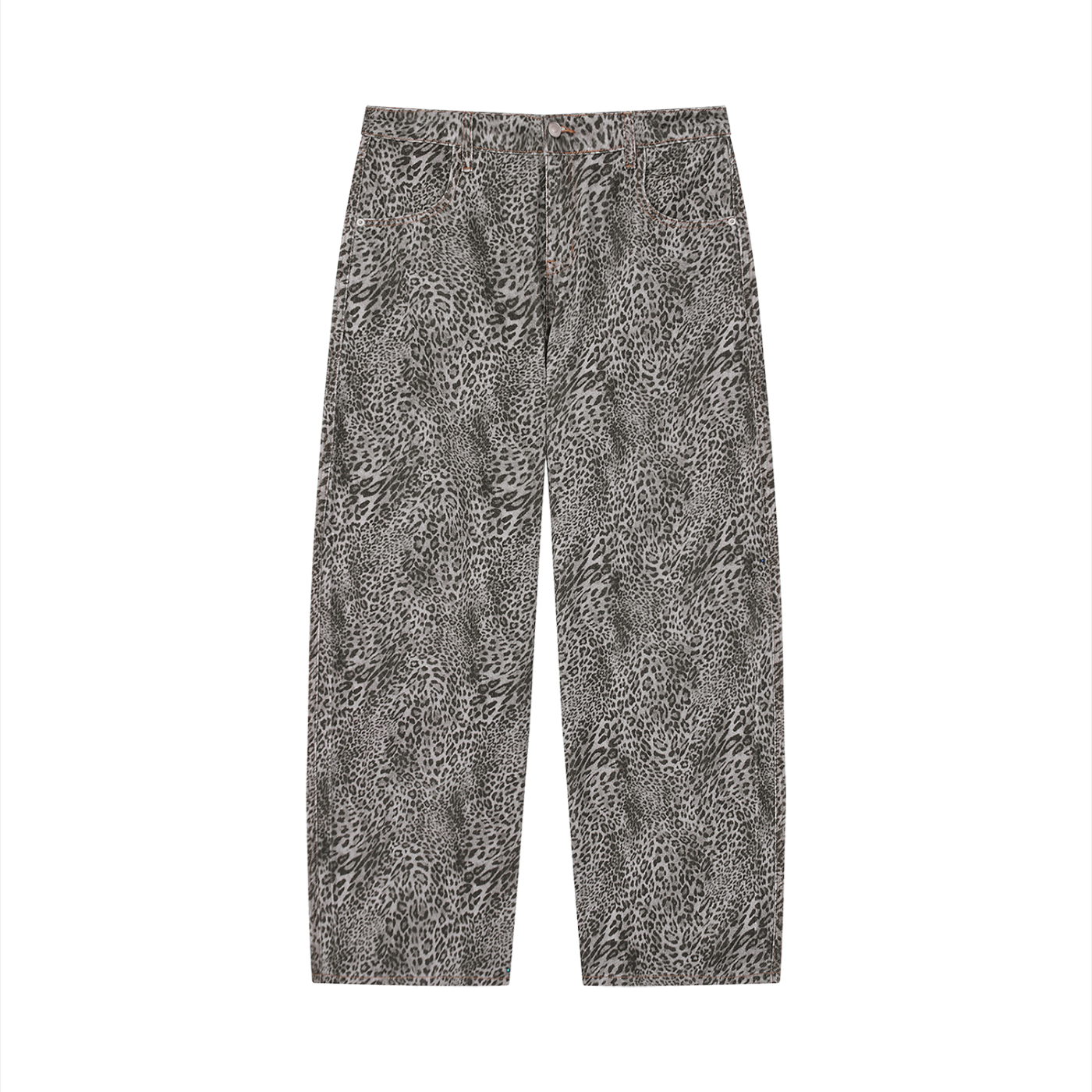 Unisex Vintage Wash Leopard Wide Leg Jeans