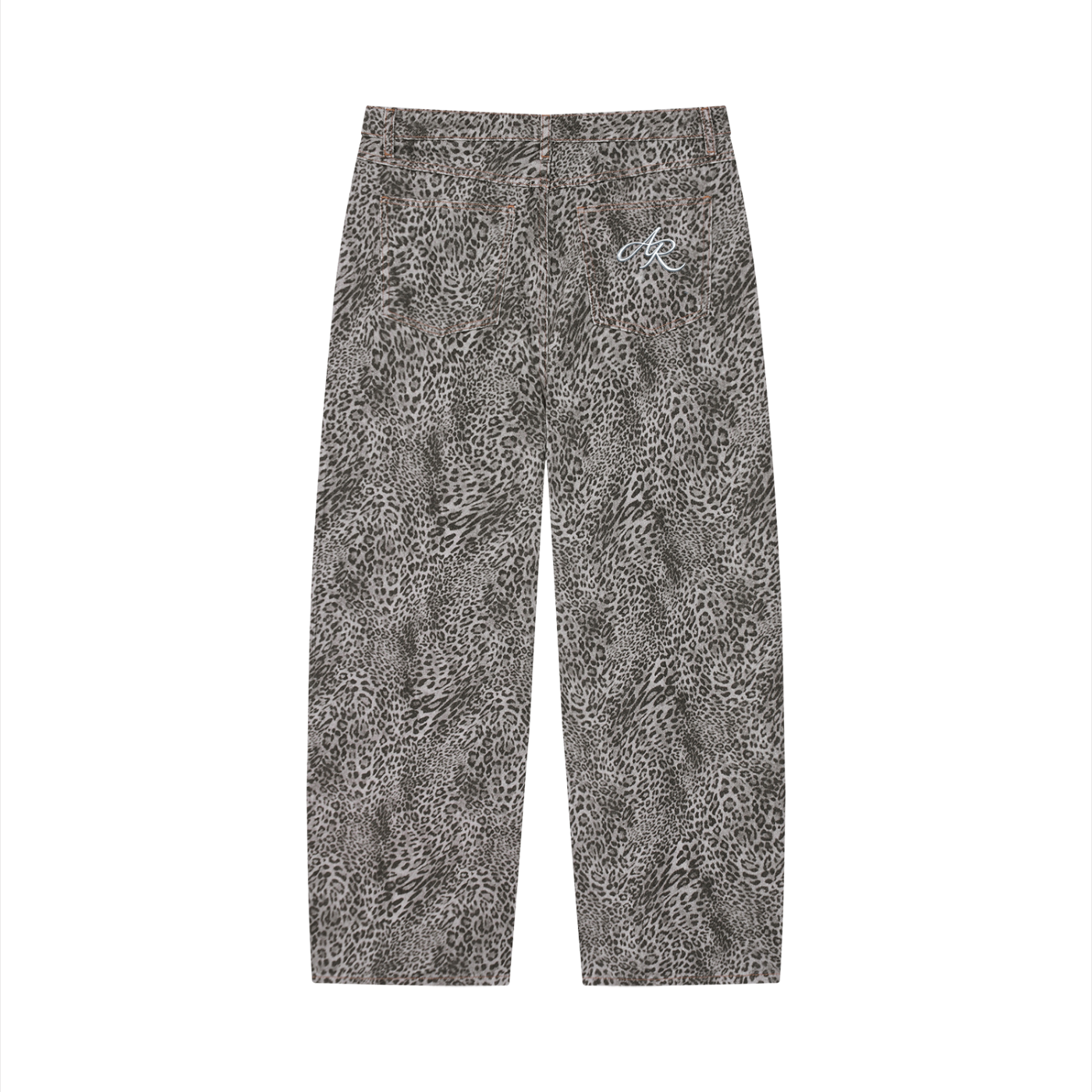 Unisex Vintage Wash Leopard Wide Leg Jeans