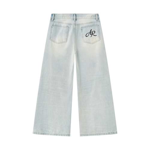 Ampedrides Men's Vintage Wash Wide Leg Denim Jeans