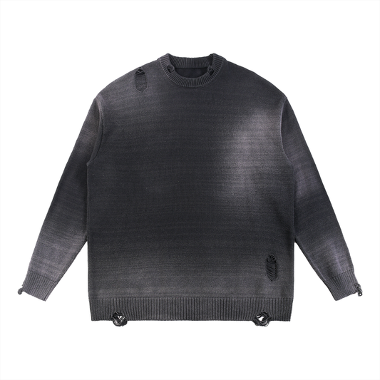 Ampedrides Sun Fade Distressed Ripped Crewneck sweater