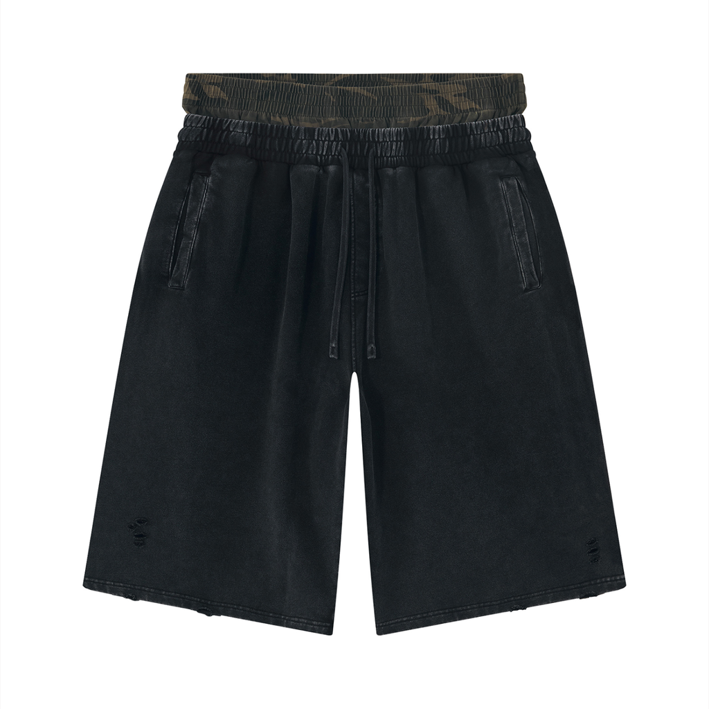 Unisex Vintage Wash Distressed Wide Leg Shorts