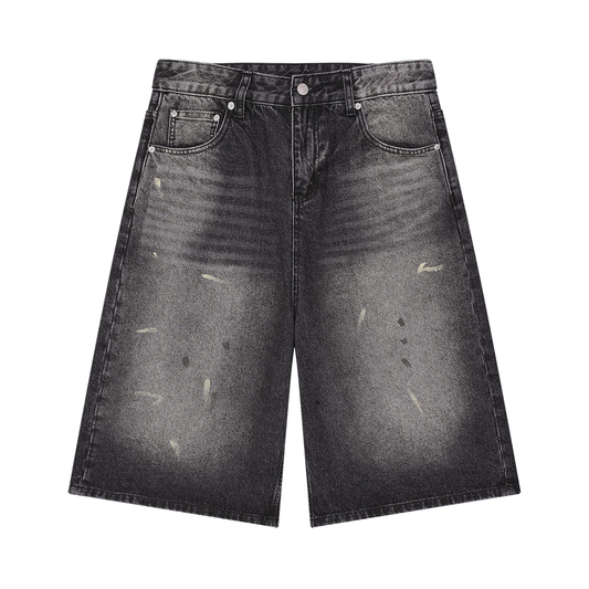 Ampedridez Men’s Vintage Wash Wide Leg Denim Shorts