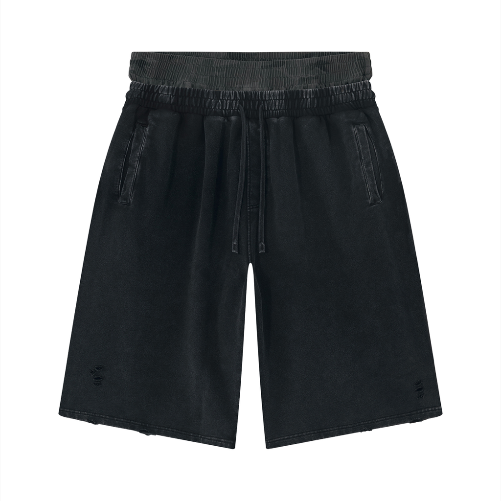 Unisex Vintage Wash Distressed Wide Leg Shorts