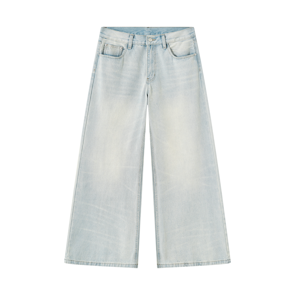 Ampedrides Men's Vintage Wash Wide Leg Denim Jeans