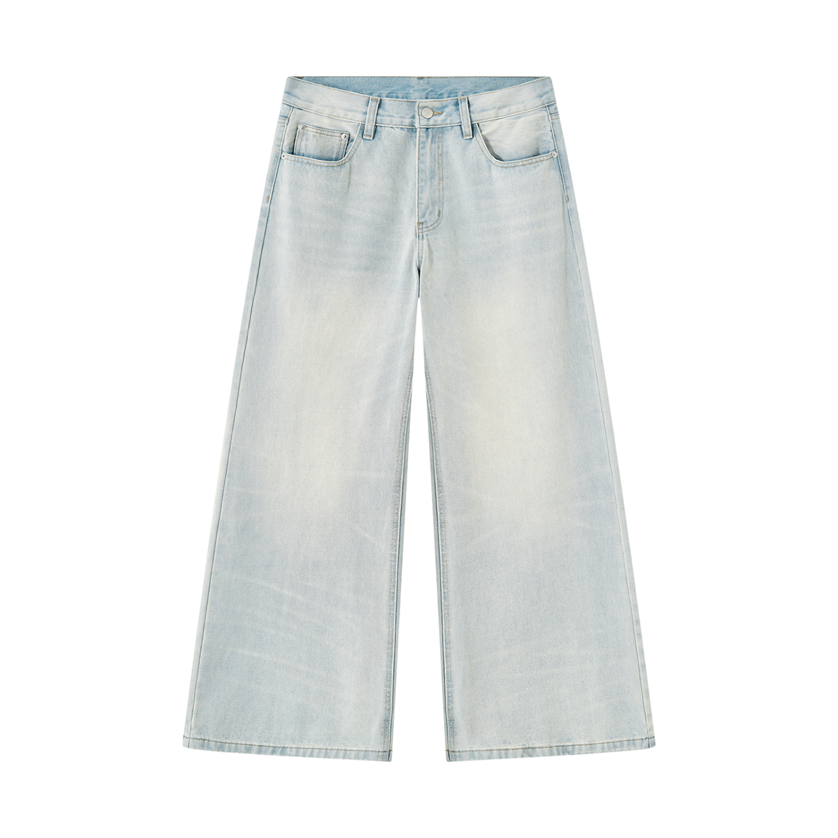 Ampedrides Men's Vintage Wash Wide Leg Denim Jeans