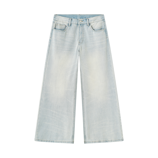 Ampedrides Men's Vintage Wash Wide Leg Denim Jeans